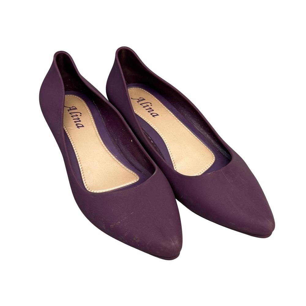 Alina Shoes Womens Size 7.5 Purple Rubber Pointed Toe Slip On Flats JX-021‎
